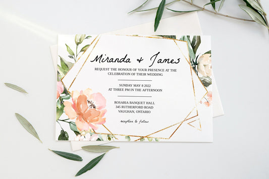 Pink Floral and Greenery Wedding Invitation Template - EDIE - Designs by MelissaCB