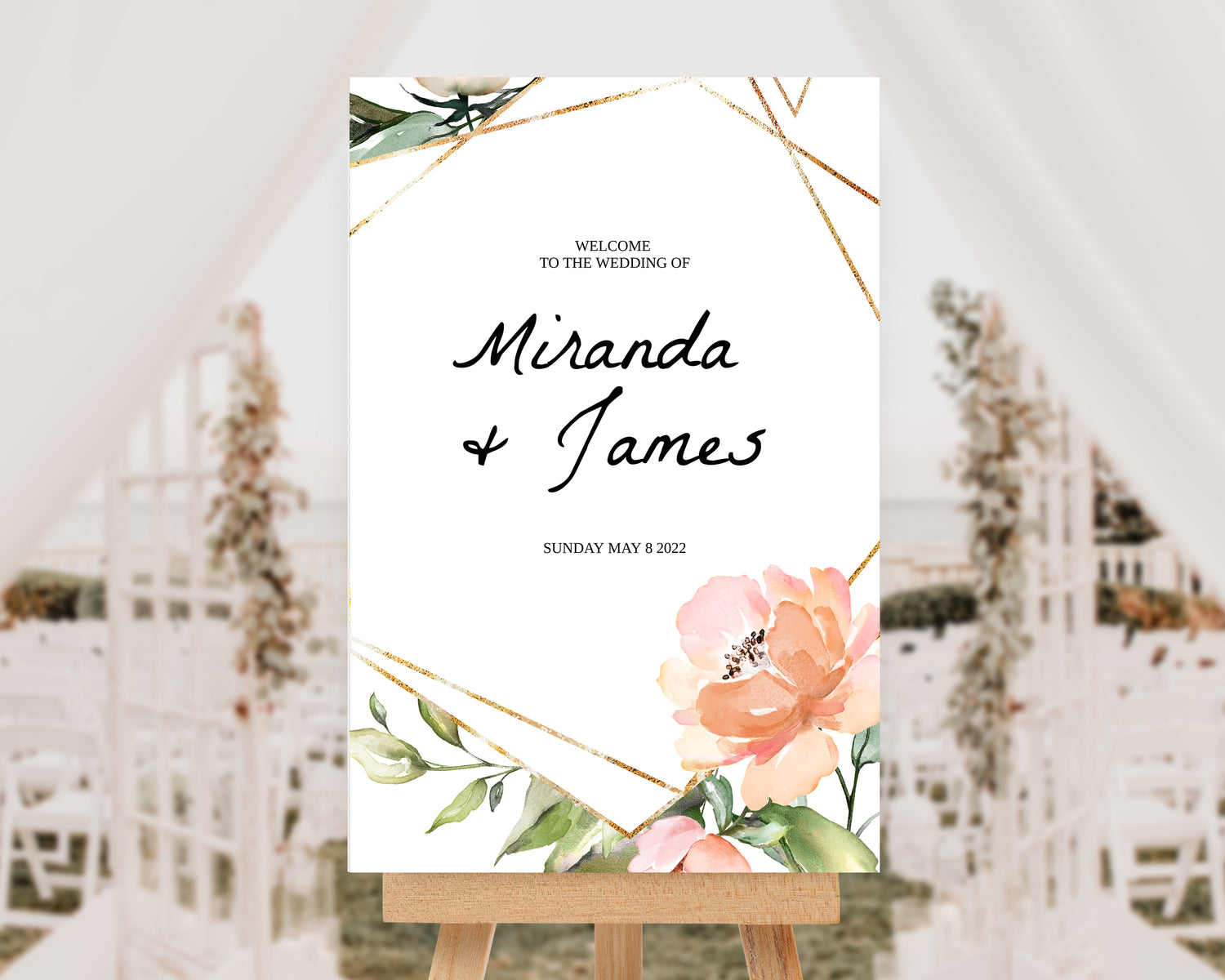 Pink Floral and Greenery Wedding Sign Template - EDIE - Designs by MelissaCB