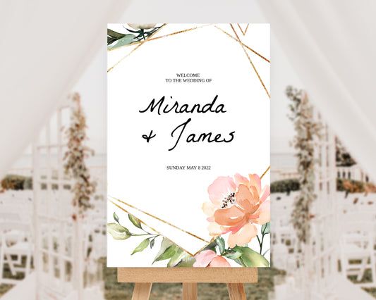 Pink Floral and Greenery Wedding Sign Template - EDIE - Designs by MelissaCB