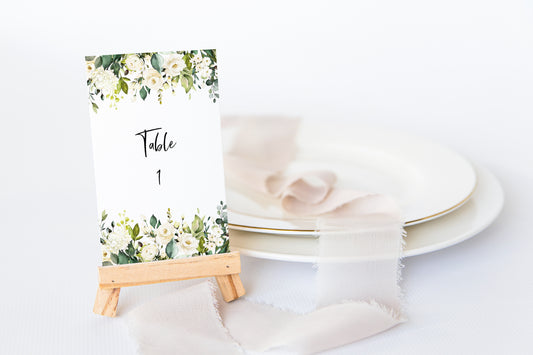 White Floral Table Numbers Template - JAIDEN - Designs by MelissaCB