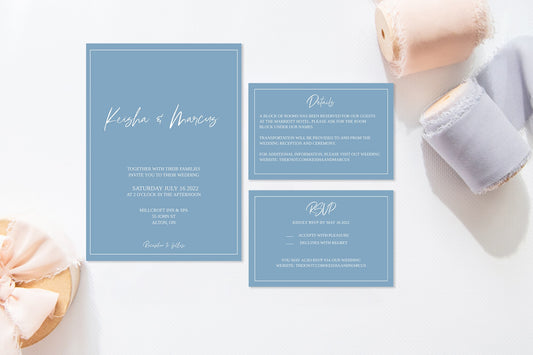 Dusty Blue Wedding Invitation Template Bundle - Designs by MelissaCB