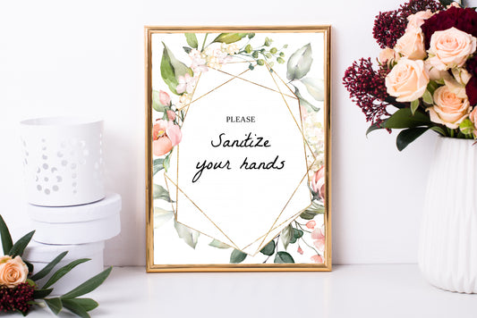 Printable Floral Sanitize Your Hands Sign - EDIE - Designs by MelissaCB