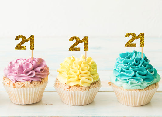 21st Birthday Cupcake Toppers | Glitter Party Cupcake Picks