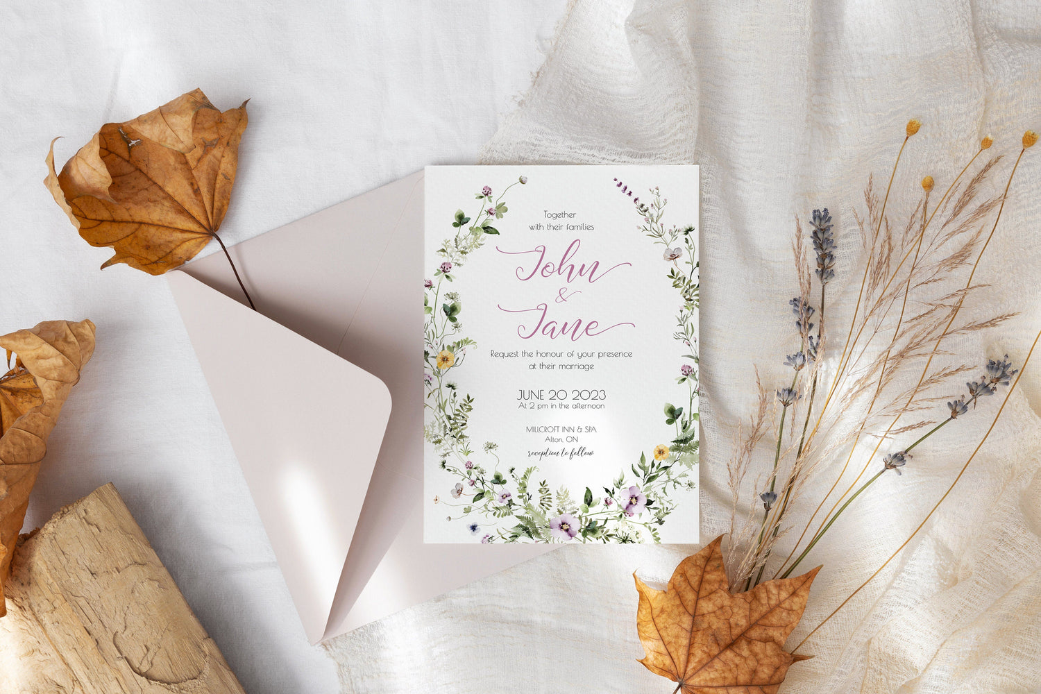 Wildflower Wedding Invitation Template, Printable Invitation Card, B002