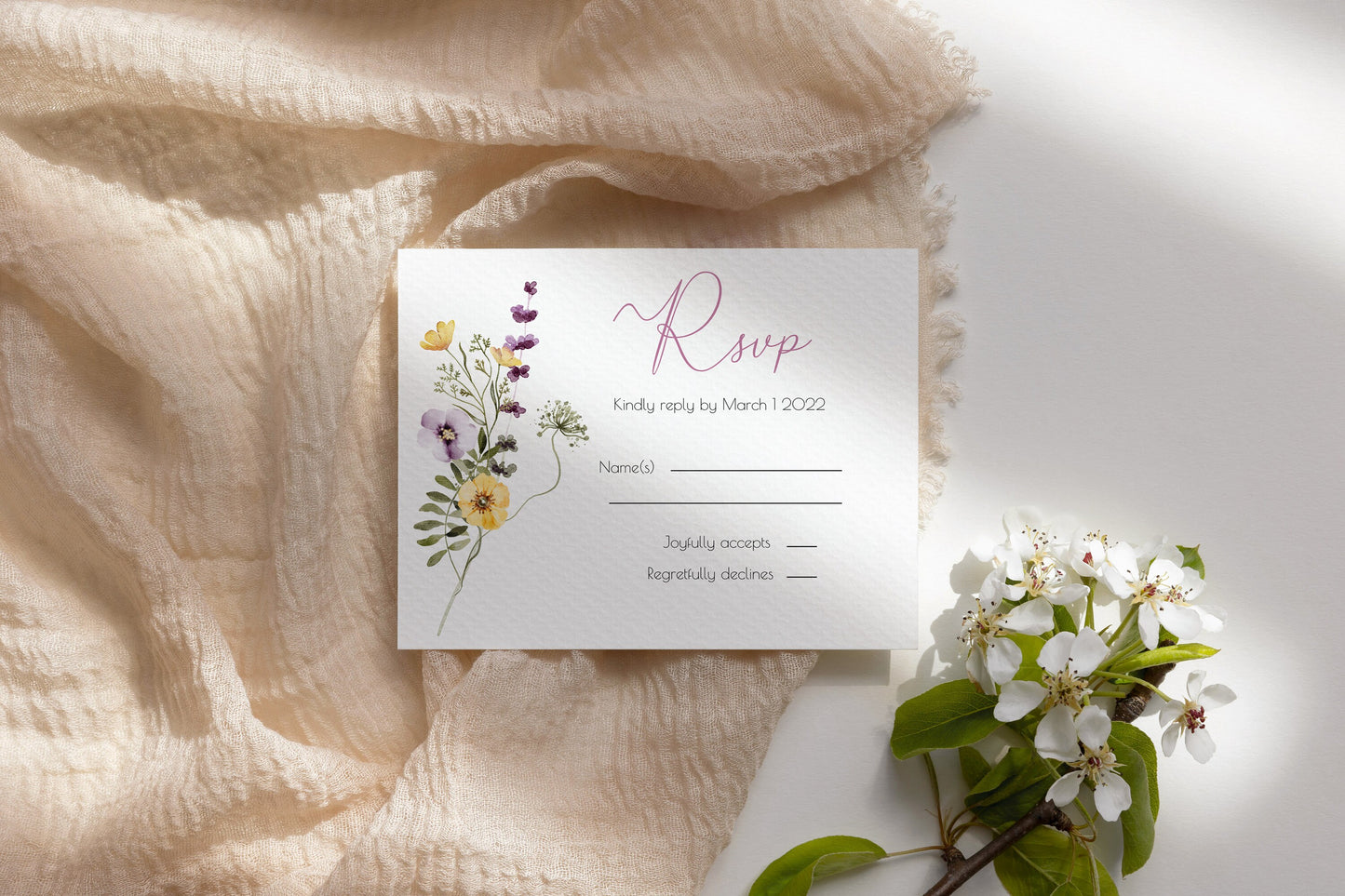 Wildflower Wedding RSVP Card Template, Printable RSVP Card, B002