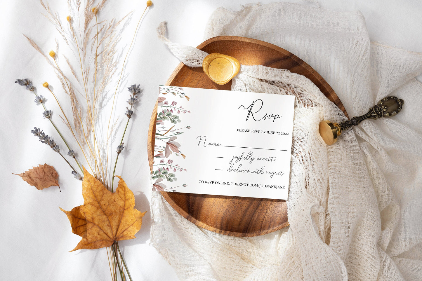 Botanical RSVP Card Template, Printable RSVP Card, B001