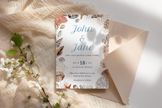 Beach Wedding Invitation Template, Printable Invitation Card, B003