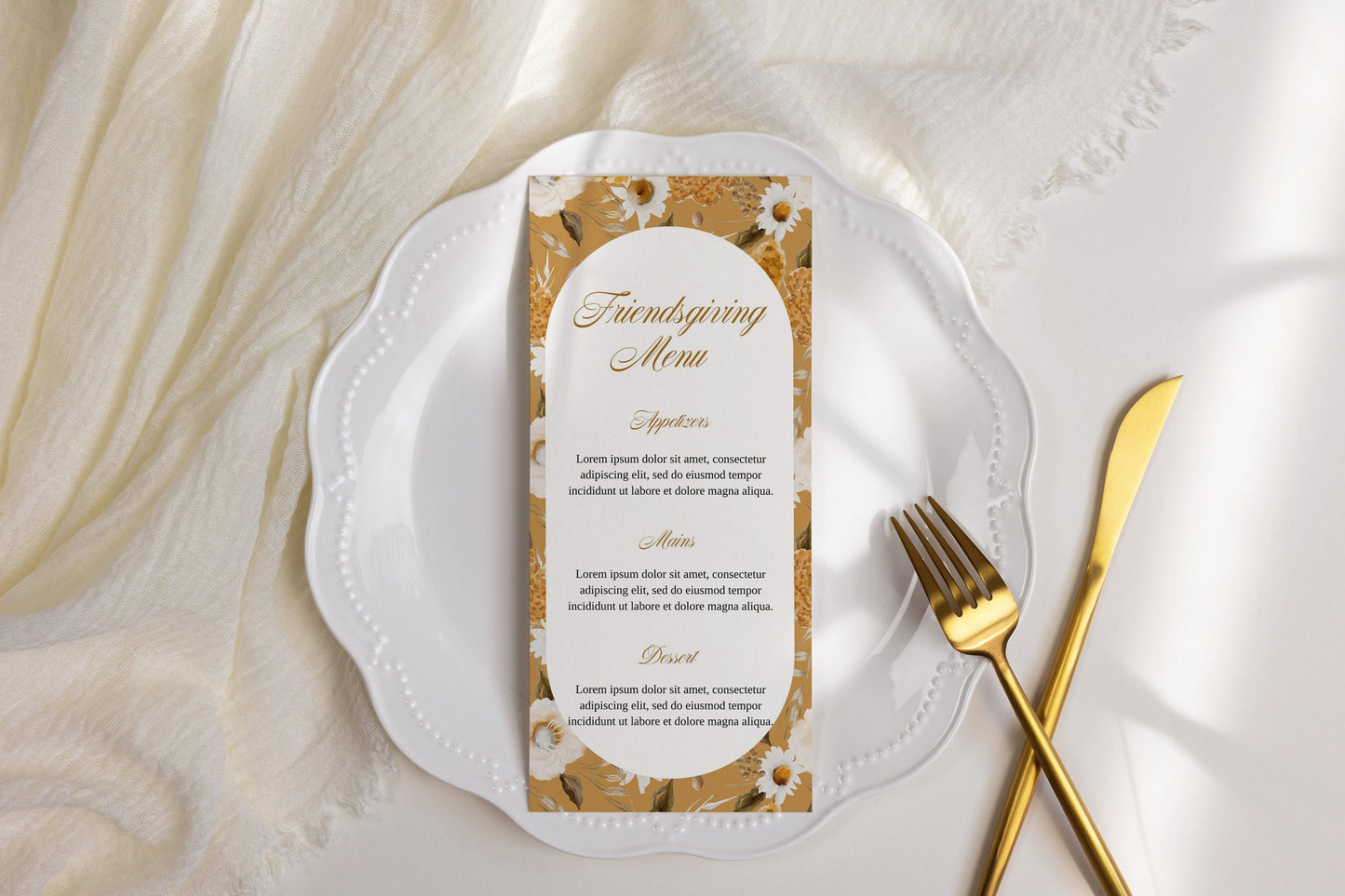 Printable Friendsgiving Dinner Menu Template for Table Setting