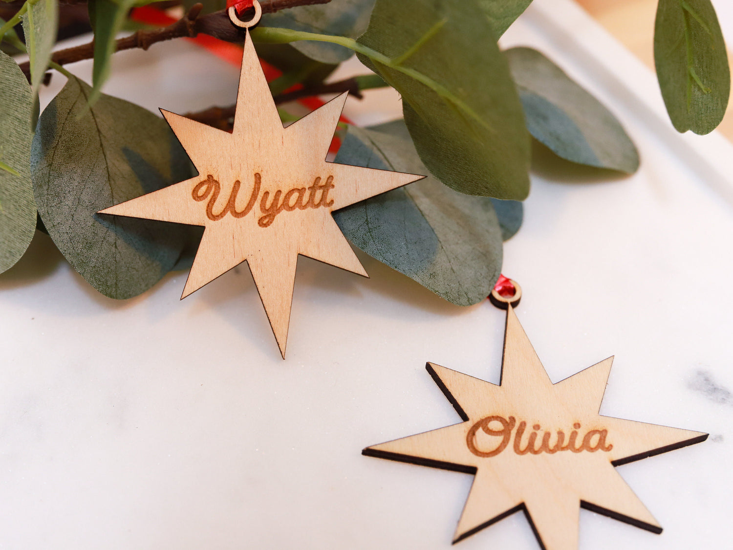 Personalized Engraved Wood Gift Tag with Name - Rustic Christmas Ornament Bauble - Custom Stocking Tag - Wood Place Card