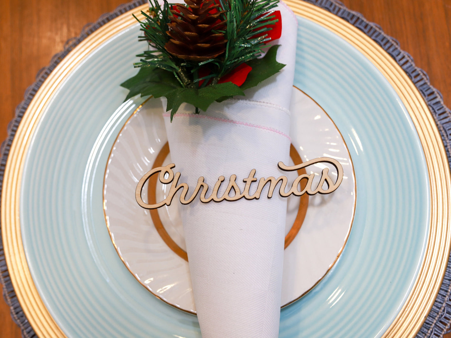 Wood Christmas Place Card "Christmas" - Holiday Table Setting Decoration - Christmas Place Setting Words