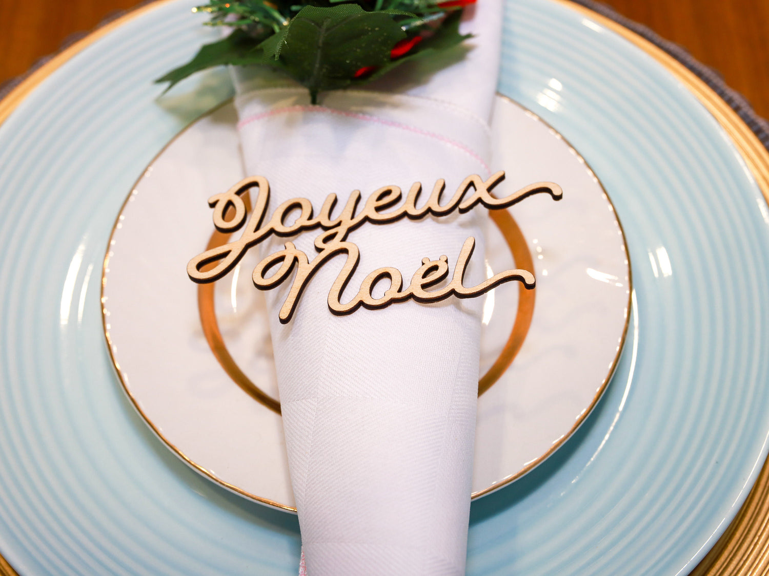 Joyeux Noël Christmas Place Card - Holiday Table Setting Decoration - Christmas Place Setting Words