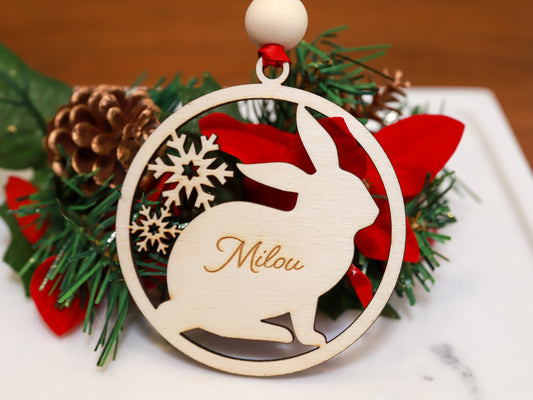 Personalized Wood Bunny Rabbit Christmas Tree Ornament - Gift for Bunny Rabbit Owners