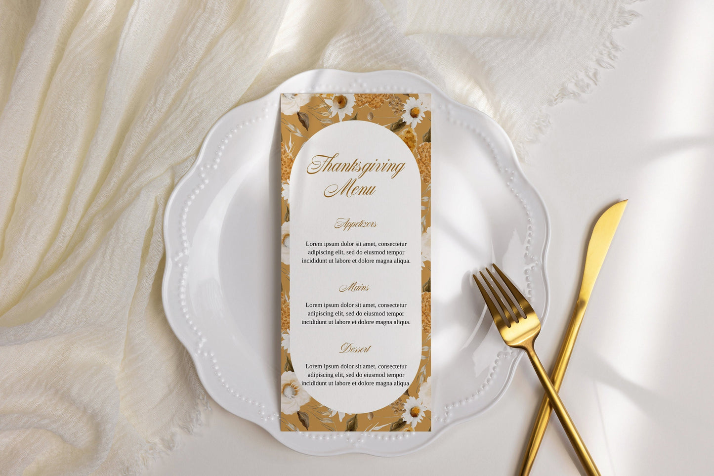 Printable Thanksgiving Dinner Menu Template for Table Setting