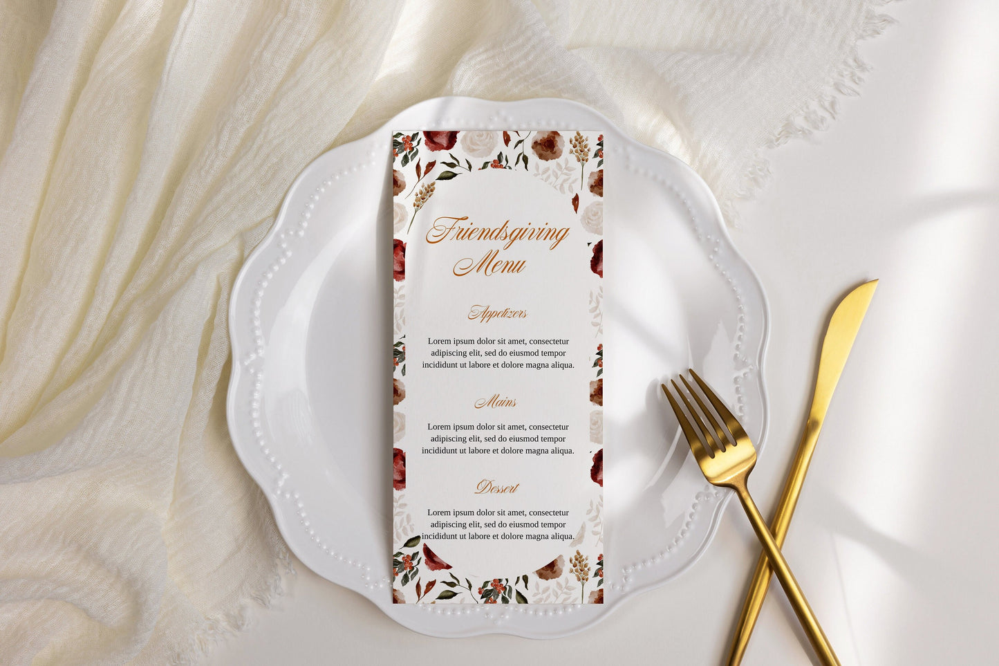 Printable Friendsgiving Dinner Menu Template for Table Setting