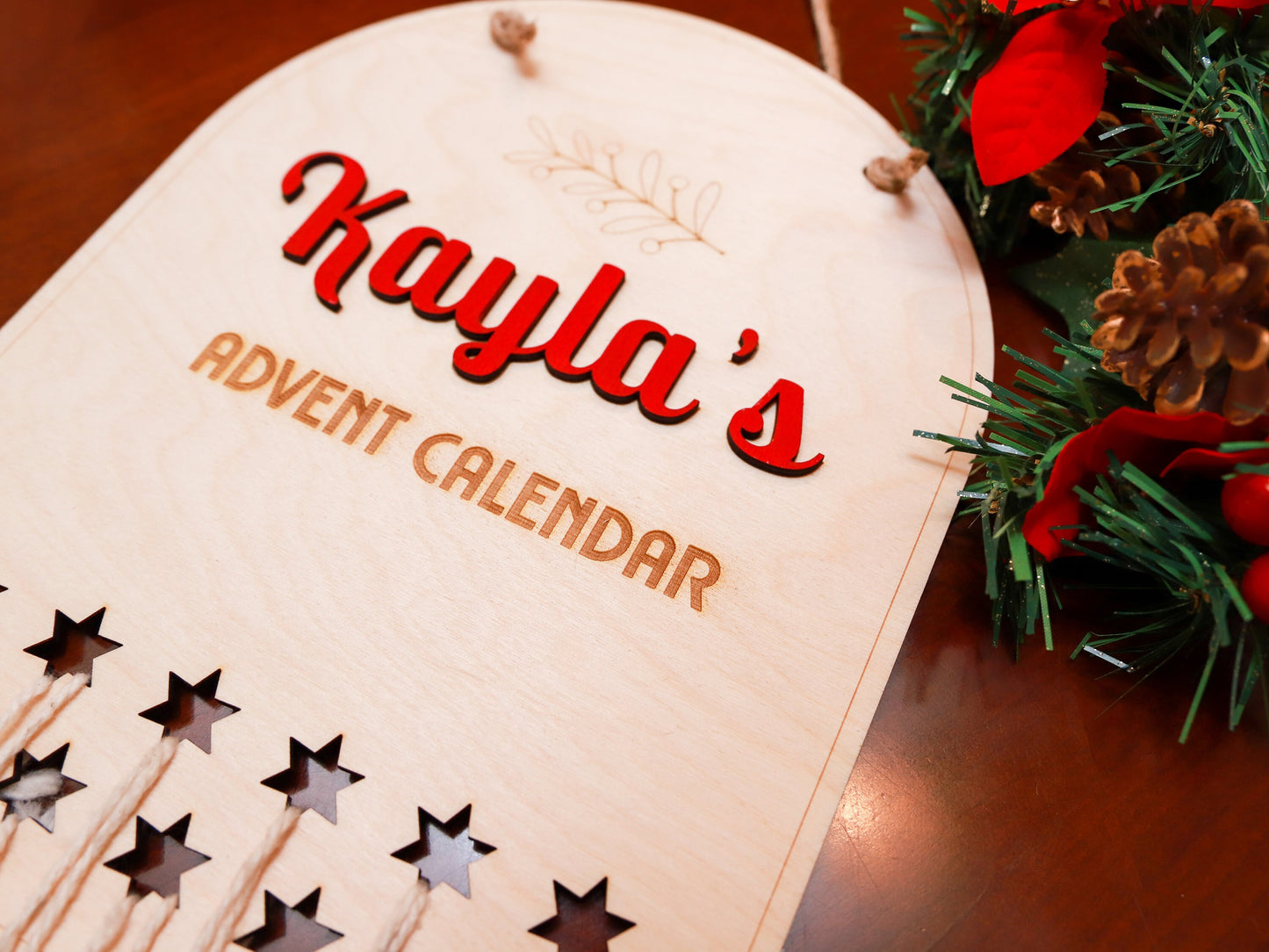 DIY Wood Advent Calendar with Personalized Name - Custom Christmas Countdown Calendar with 12 Cotton Twill Pouches