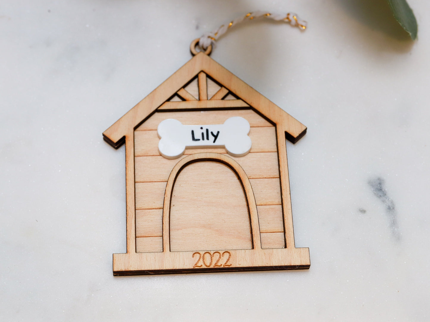 Personalized Wood Christmas Dog House Ornament - Gift for Dog Mom or Dad - Custom Engraved Bauble - Tree Decorations