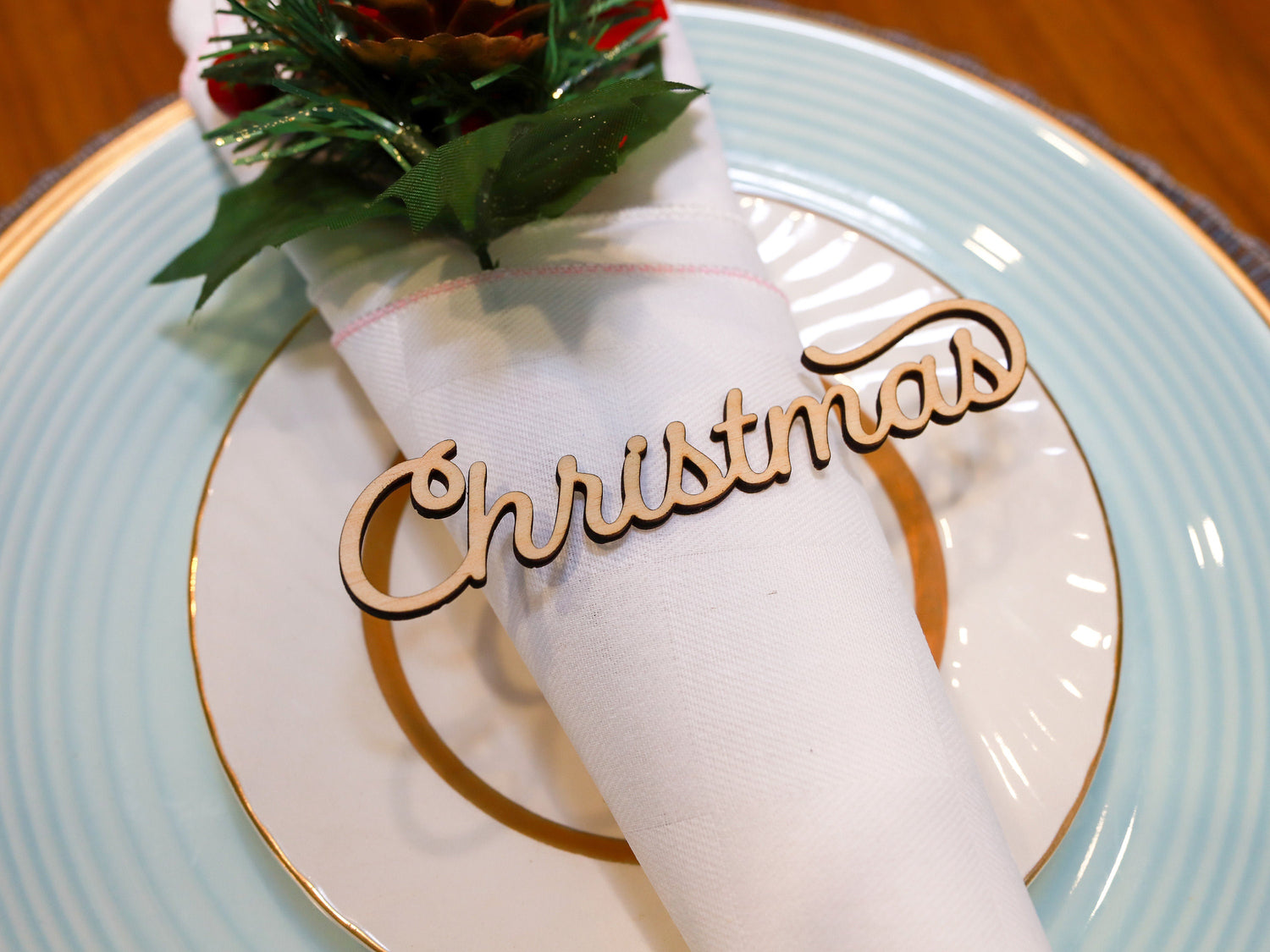 Wood Christmas Place Card "Christmas" - Holiday Table Setting Decoration - Christmas Place Setting Words