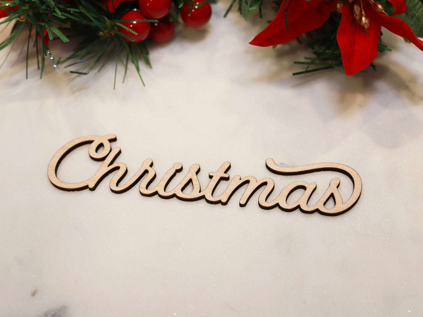 Wood Christmas Place Card "Christmas" - Holiday Table Setting Decoration - Christmas Place Setting Words