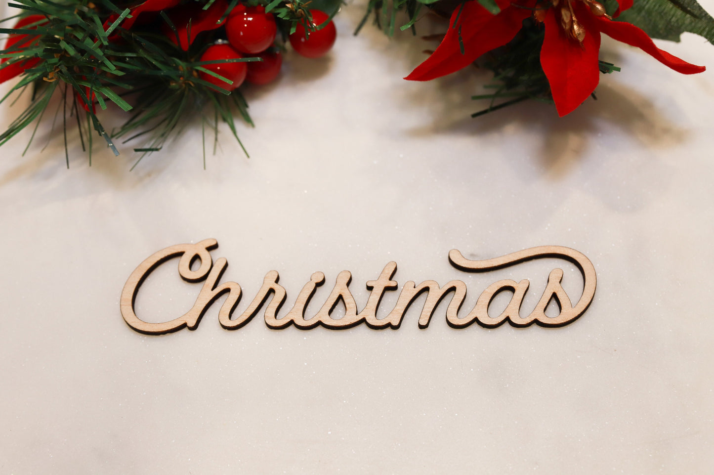 Wood Christmas Place Card "Christmas" - Holiday Table Setting Decoration - Christmas Place Setting Words