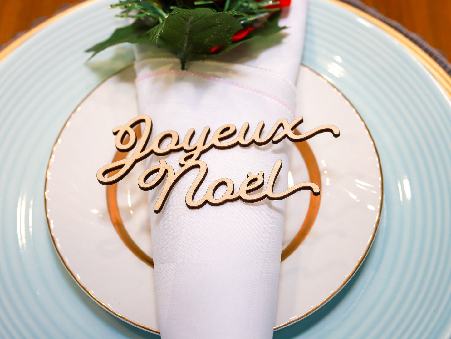 Joyeux Noël Christmas Place Card - Holiday Table Setting Decoration - Christmas Place Setting Words