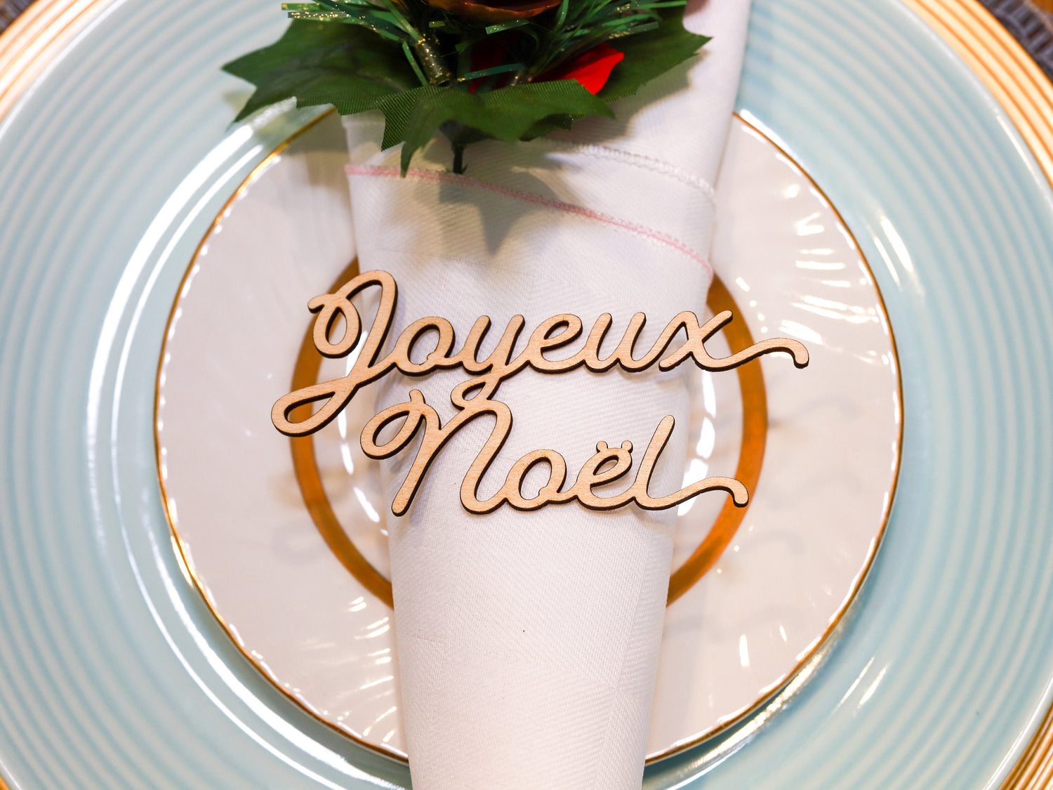 Joyeux Noël Christmas Place Card - Holiday Table Setting Decoration - Christmas Place Setting Words