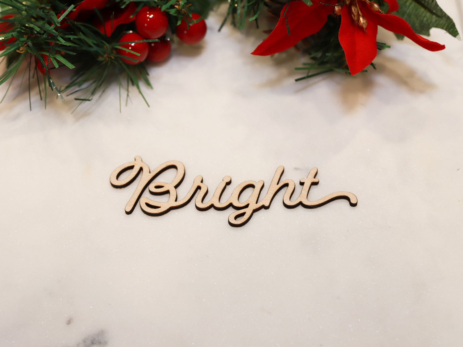 Wood Christmas Place Card "Bright" - Holiday Table Setting Decoration - Christmas Place Setting Words