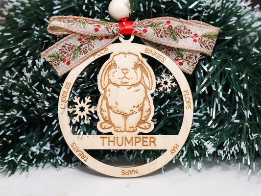 Personalized Lop Eared Bunny Rabbit Wood Christmas Ornament - Gift for Bunny Rabbit Owners
