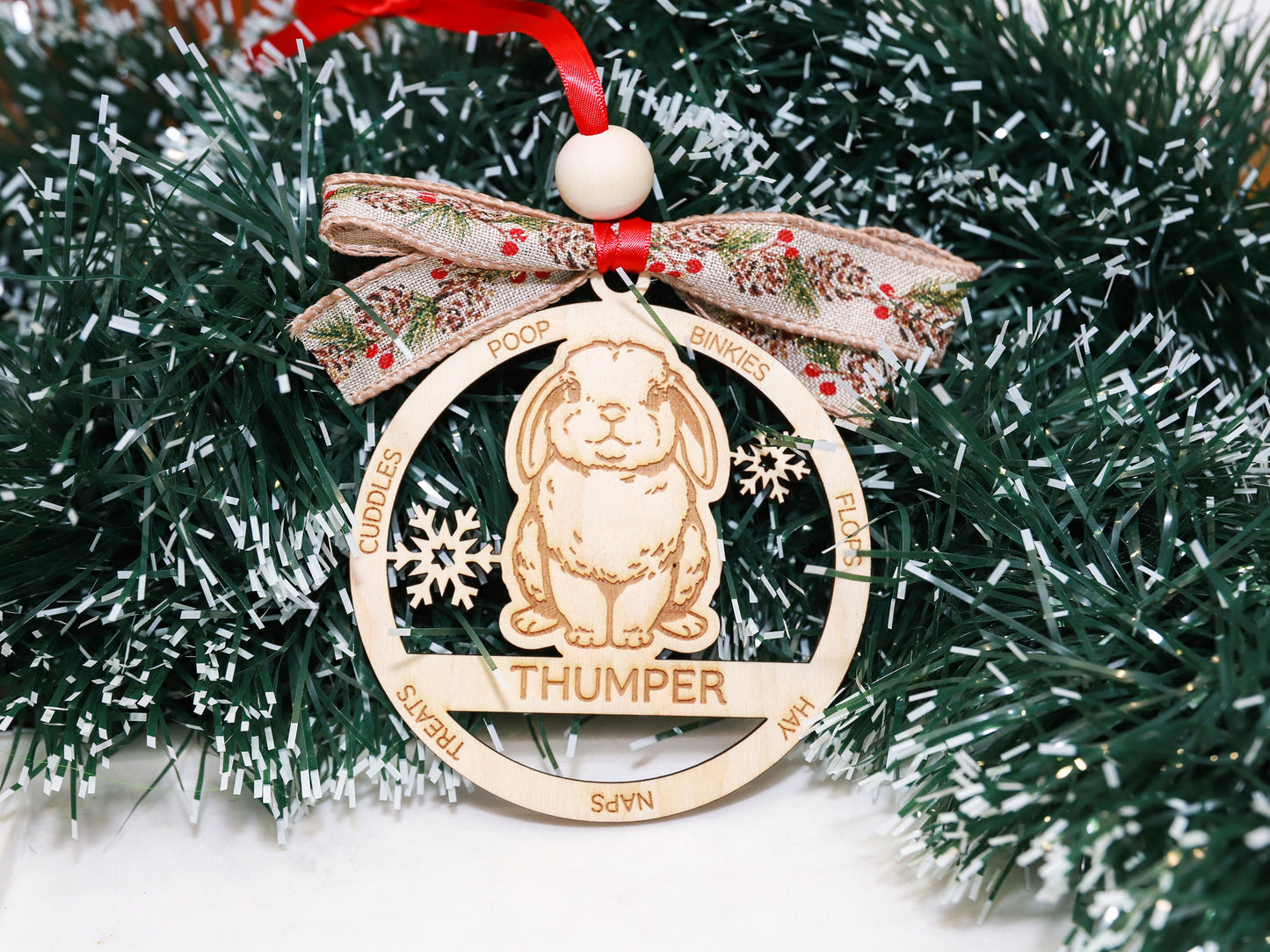 Personalized Lop Eared Bunny Rabbit Wood Christmas Ornament - Gift for Bunny Rabbit Owners