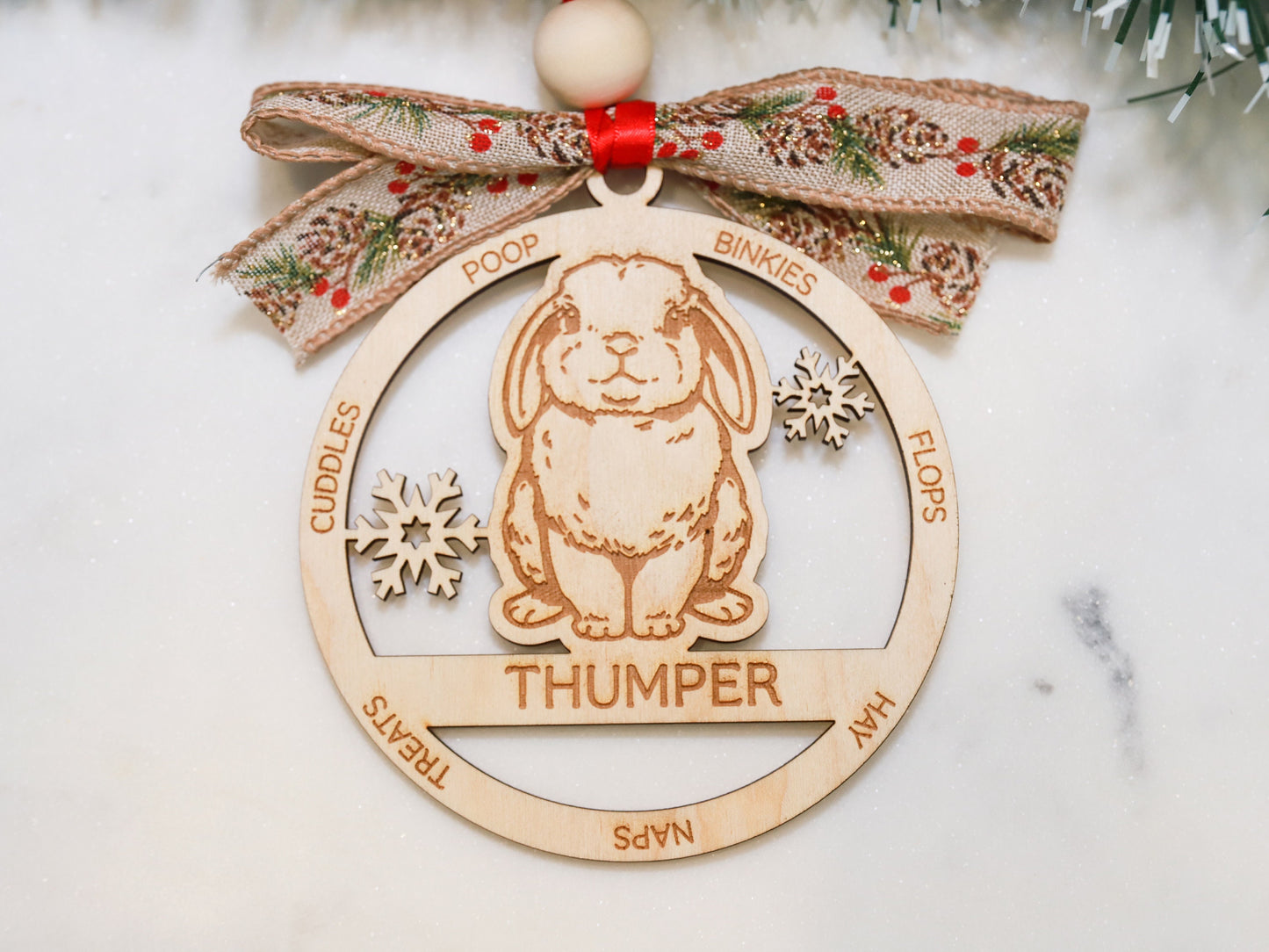 Personalized Lop Eared Bunny Rabbit Wood Christmas Ornament - Gift for Bunny Rabbit Owners