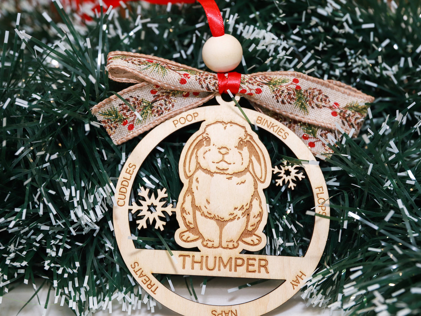 Personalized Lop Eared Bunny Rabbit Wood Christmas Ornament - Gift for Bunny Rabbit Owners