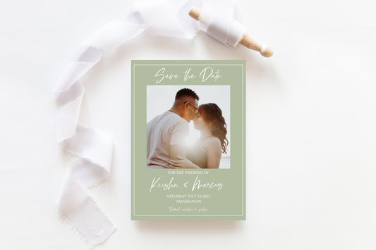 Sage Green Photo Save the Date Template - Designs by MelissaCB