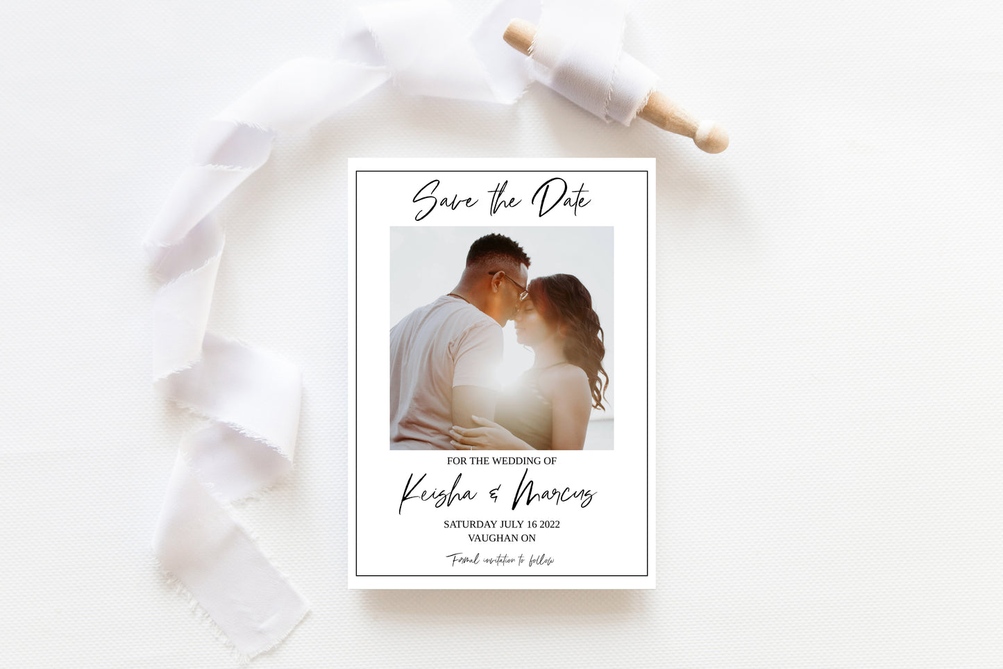 White and Black Photo Save the Date Card