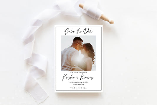 White and Black Photo Save the Date Card